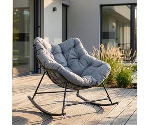 [en.casa] Silla Mecedora Villeneuve con cojín al Aire Libre Acero Gris
