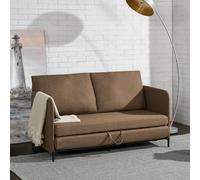 [en.casa] Sofá Cama con Reposabrazos y 2 Cojines de Respaldo Plegable Diseño 2 en 1 Asiento y Cama de 2 Plazas Espuma Textil Metal 78 x 125 x 67 cm - Marrón