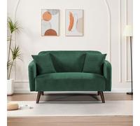 [en.casa] Sofá de Salón Midt Sofá Tapizado en Pana de 2 Plazas con Reposabrazos y 2 Cojines para Sala de Estar Recibidor Despacho Estructura de Madera 132 x 70 x 81 cm - Verde