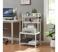[en.casa] Soporte para Impresora Svanaldsvipp con 4 Ruedas Mesa para Impresora Ajustable en Altura Carrito Auxiliar de Oficina con Estantes y Enchufe Doble Metal 100 x 55 x 38 cm - Blanco