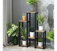 [en.casa] Soporte para Plantas con 6 Estantes Estantería para Adornos Decoración Portamacetas Metal / Aglomerado 79 x 56 x 20 cm Madera / Negro