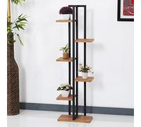 [en.casa] Soporte para Plantas de 5 Niveles Estantería para Macetas Florero Decoración Metal/Aglomerado 120 x 34 x 21 cm Negro Efecto Nogal