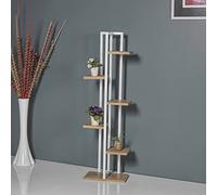 [en.casa] Soporte para Plantas de 5 Niveles Estantería para Macetas Florero Decoración Metal/Aglomerado 120 x 34 x 21 cm Blanco Efecto Nogal