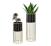[en.casa] Soporte para plantas de metal 2 piezas 46 x 22 x 22 cm y 70 x 25 x 25 cm Estantería para macetas Bastidor para macetas Negro y Color Dorado