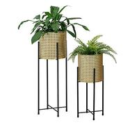 [en.casa] Soporte para plantas de metal 2 piezas 50 x 21 x 21 cm y 70 x 24 x 24 cm Estantería para macetas Bastidor para macetas Negro y Color Dorado