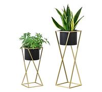 [en.casa] Soporte para plantas de metal Set de 2 piezas 50 x 21 x 21 cm y 70 x 24 x 24 cm Estantería para macetas Bastidor para macetas Color Dorado y Negro
