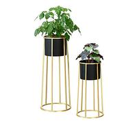 [en.casa] Soporte para plantas de metal Set de 2 piezas 50 x 25 x 25 cm y 70 x 30 x 30 cm Estantería para macetas Bastidor para macetas Color Dorado y Negro