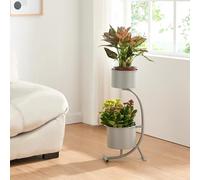 [en.casa] Soporte para Plantas en Forma de C Estantería de Pie con 2 Maceteros Incluidos para Flores Organizador de Macetas para Oficina Portamacetas Metal 63x29x21cm - Gris Oscuro