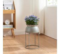 [en.casa] Soporte para Plantas Flores con 1 Macetero Extraíble Diseño Redondo Moderno Organizador de Macetas para Hogar y Oficina Portamacetas Metal 38xØ24 cm - Gris