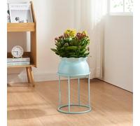 [en.casa] Soporte para Plantas Flores con 1 Macetero Extraíble Diseño Redondo Moderno Organizador de Macetas para Hogar y Oficina Portamacetas Metal 38xØ24 cm - Azul Claro