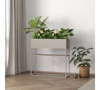 [en.casa] Soporte para Plantas Joensuu con Jardinera Estantería Elevada para Plantas con 1 Estante Apto para Interior y Exterior Terraza Salón Oficina Acero 80 x 80 x 25 cm - Gris claro