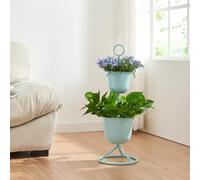 Soporte para plantas alphen con 2 maceteros metal 77xø26cm - azul claro [en.casa]