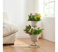 Soporte para plantas alphen con 2 maceteros metal 77xø26cm - beige [en.casa]