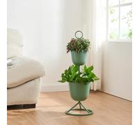 Soporte para plantas alphen con 2 maceteros metal 77xø26cm - verde [en.casa]