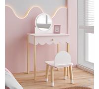 Tocador infantil con taburete vestnes - rosa/blanco [en.casa]