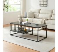 [en.casa] Versátil Mesa de Centro Raukurg Diseño Rectangular Moderna Mesita de Salón con Estante y Varillas Laterales Estructura Robusta MDF/Acero 120 x 60 x 44 cm - Mármol Negro
