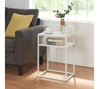 [en.casa] Versátil Mesa de Sofá con Borde Elevado Anticaída Mesilla de Noche Diseño Atractivo Mesa Auxiliar con 1 Estante Acero 65x40x30 cm - Blanco Mate
