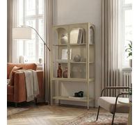 [en.casa] Vitrina Klippestad Aparador Alto 1 con Estante Inferior 2 Puertas de Cristal Transparente 3 Compartimentos Cerrados Mueble Auxiliar para Cocina Comedor Oficina Acero 160 x 80 x 35 cm - Camel