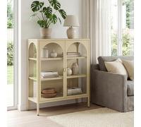 [en.casa] Vitrina Klippestad Aparador Alto 2 Puertas de Cristal Transparente 3 Compartimentos Cerrados Mueble Auxiliar para Cocina Comedor Oficina Acero 95 x 80 x 35 cm - Camel