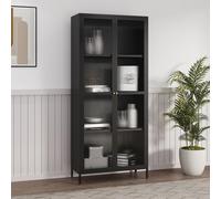 [en.casa] Vitrina Säkylä 2 Puertas de Vidrio 180 x 80 x 35 cm Negro