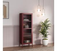 [en.casa] Vitrina Säkylä Aparador para Salón Mueble Auxiliar para Comedor Cocina Dormitorio con Puerta de Cristal y 4 Compartimentos Acero 150 x 50 x 35 cm - Rojo Bordeos y Translúcido