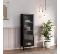 [en.casa] Vitrina Säkylä con Puerta de Vidrio Acero 150x50x35 cm Negro