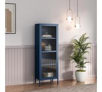 [en.casa] Vitrina Säkylä Puerta de Vidrio Acero 150x50x35 cm Azul Marino