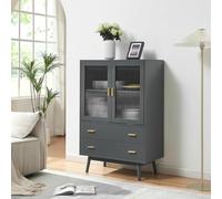 [en.casa] Vitrina Susa Aparador para salón con Estante 2 Cajones 2 Puertas de Cristal Mueble Auxiliar para Comedor Oficina MDF Patas de Pino 120 x 80 x 40 cm - Gris