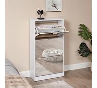 [en.casa] Zapatero Estrecho Mueble Recibidor 3 Puertas Abatibles con Espejo máx. 18 Pares de Calzados Aglomerado 115 x 60 x 24 cm - Blanco