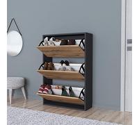 [en.casa] Zapatero para Pisos Pequeños Mueble Recibidor 3 Puertas Abatibles Capacidad máx. 18 Pares de Calzados Aglomerado 110 x 74 x 24 cm - Antracita y Efecto Roble