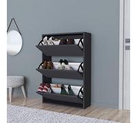 [en.casa] Zapatero para Pisos Pequeños Mueble Recibidor 3 Puertas Abatibles Capacidad máx. 18 Pares de Calzados Aglomerado 110 x 74 x 24 cm - Antracita
