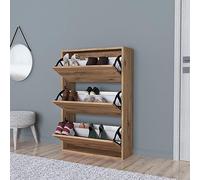 [en.casa] Zapatero para Pisos Pequeños Mueble Recibidor 3 Puertas Abatibles Capacidad máx. 18 Pares de Calzados Aglomerado 110 x 74 x 24 cm - Efecto Roble