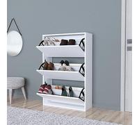 [en.casa] Zapatero para Pisos Pequeños Mueble Recibidor 3 Puertas Abatibles Capacidad máx. 18 Pares de Calzados Aglomerado 110 x 74 x 24 cm - Blanco