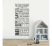 En esta casa, cita familiar, pegatina de pared, reglas familiares para el hogar, calcomanía de vinilo para pared, amor cada otra cita, póster de pared, decoración del hogar AZ262 H601 white 25x57cm