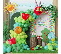 Enanal Kit de arco de guirnalda de globos de oruga, 164 globos en forma de oruga verde con frutas, globos de aluminio para fiesta de cumpleaños hambriento, libro de imágenes, suministros de fiesta