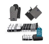 Encasa XO Cuisine et Cuisine - Ofenhandschuhe - Topflappen-Set mit 12 Stück - Reine Baumwolle - Cuisine Combo Gris