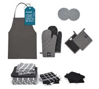 Encasa XO Cuisine et Cuisine - Ofenhandschuhe - Topflappen-Set mit 21 Stück - Reine Baumwolle - Cuisine Combo Gris