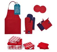 Encasa XO Juego de Textiles de Cocina, Algodón 30"x26" Combo Rojo