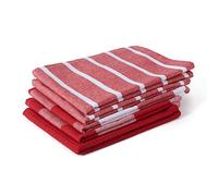 Encasa XO Paños de Cocina de Algodón, Absorbente 70x45 cm Rojo | Tejido Plano y Gofre | Super Absorbente | Secado Rápido | Lavable a Máquina | Juego de 5