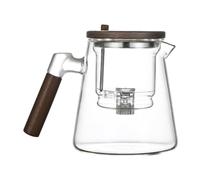Enchantipot Teapot, Teapot with Infuser, Press Control Glass Tea Pot with Wooden Handle & Stainless Steel Strainer, 750 mlTea and Water Separation Kettle for Loose Leaf Tea, Transparente