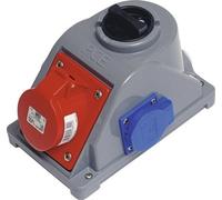 Enchufe combinado CEE para empotrar, modelo PCE, con caja de montaje, 16A, IP44, 5 polos, color gris/rojo