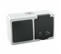 Enchufe con conmutador IP54: protección contra agua y polvo, ideal para exteriores, iluminación y control de dispositivos eléctricos.