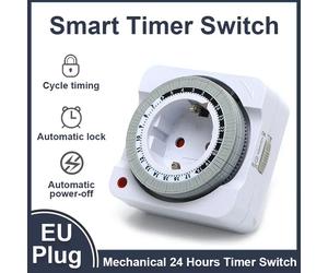 Enchufe con temporizador mecánico, enchufe europeo, cuenta atrás de 24H, apagado automático, ciclo programable, ahorro de energía para interiores EU plug