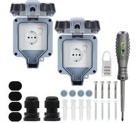 Enchufe de Exterior Impermeable Toma de Corriente IP66 con Interruptor doble conexión,Conector de Cable y Tapa Abatible,para Cocina Baño Garaje Piscina y Jardín (MPG1-GSN, 2 Piezas)