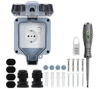 Enchufe de Exterior Impermeable Toma de Corriente IP66 con Interruptor doble conexión,Conector de Cable y Tapa Abatible,para Cocina Baño Garaje Piscina y Jardín (MPG1-GSN, 1 Piezas)