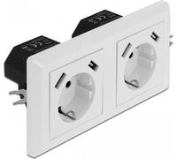 Enchufe de pared doble con 4 puertos de carga USB tipo A, 2 x 2,8 A, CEE 7/3 + USB, blanco, plástico, 250 V, 16 A, 50 Hz