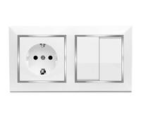 Enchufe de Schuko con Interruptor Doble de Pared, Toma de Corriente y Interruptor Doble, Enchufe y Interruptor para Montaje en Superficie, 10AX,16A,250V, Ideal para el Hogar y la Oficina