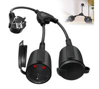 Enchufe doble para enchufe, cable de extensión con 2 enchufes Schuko, impermeable IP44, doble enchufe, contacto con conexión a tierra, perfecto para el hogar, oficina, exterior, 1,5 mm², 16 A/250 V