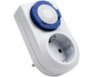 Enchufe Eléctrico Temporizador Mecánico de 24 Horas, Conmutación Cada 15 Minutos, Interruptor ON/Off, 230V 16A Blanco Extrastar