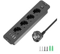 Enchufe empotrable de 4 enchufes con USB-C PD 20 W | Regleta de 2 m empotrable con conmutable | Enchufe retráctil para mesas y mesas de conferencias, 16 A, 250 V, 4000 W máximo, 3 x 1,5 mm², negro